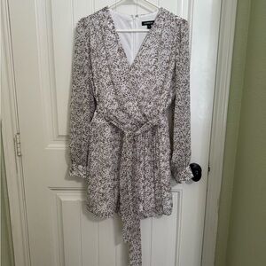 Express Long Sleeve Cheetah Dress - Cream and Black